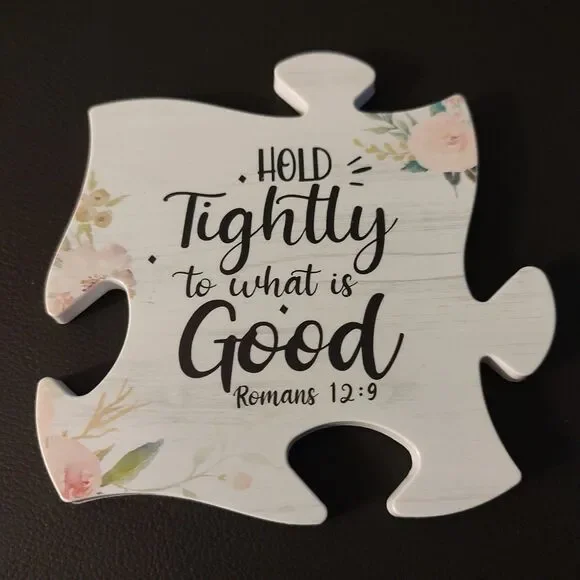 Hold Tightly to What Is Good Romans 12:9 Puzzle Piece Magnet Floral Bible Verse - Picture 3 of 6